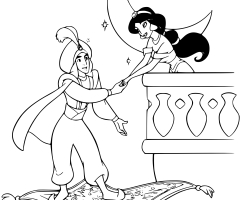 Coloriage Aladdin et Jasmine tapis magique