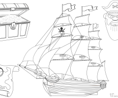 Coloriage bateau et tresor de pirate